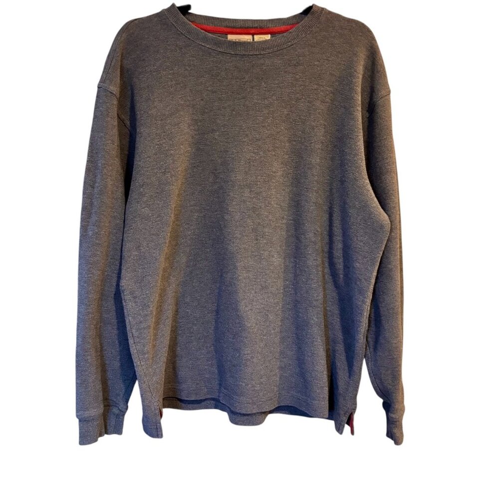 L.L. Bean Mens Gray Waffle Knit Cotton Crewneck Size Large